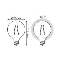 Лампа светодиодная филаментная Gauss E27 6W 2700K прозрачная 105802106