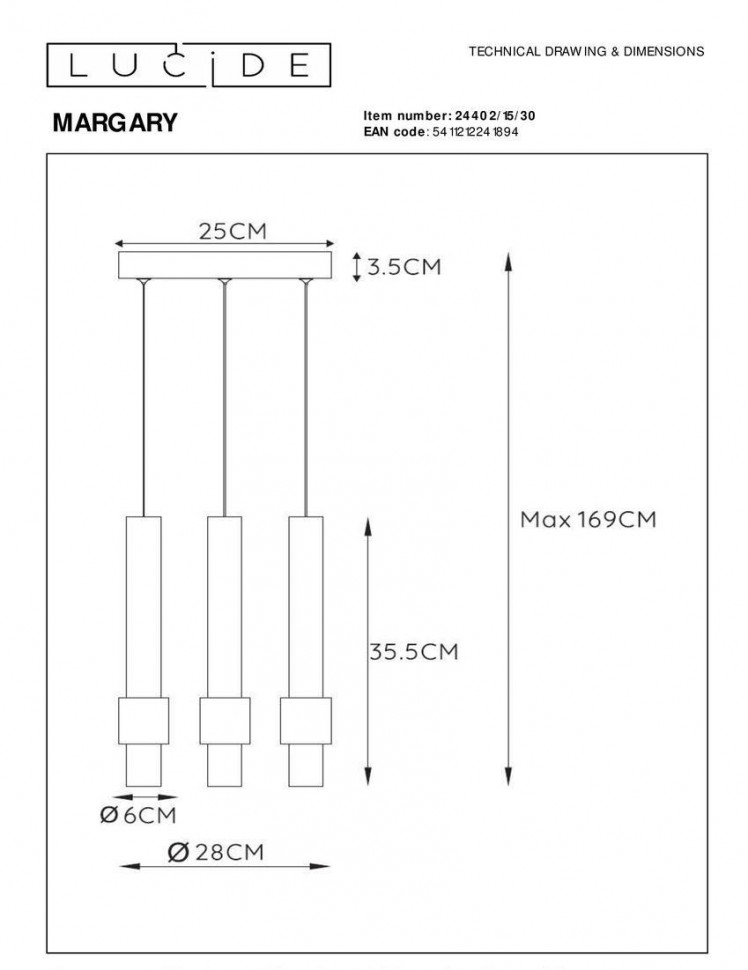 Подвесной светильник Lucide Margary 24402/15/30