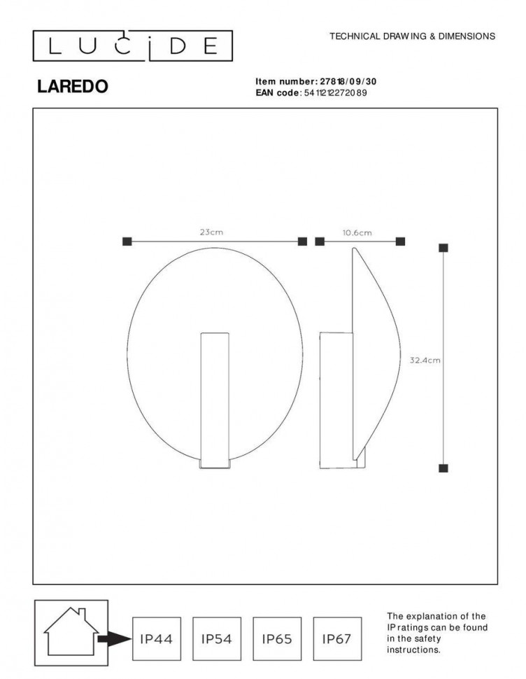 Уличный настенный светильник Lucide Laredo 27818/09/30