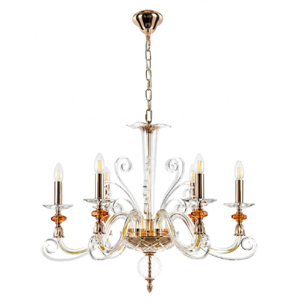Подвесная люстра Crystal lux CATARINA SP6 V2 GOLD/TRANSPARENT-COGNAC