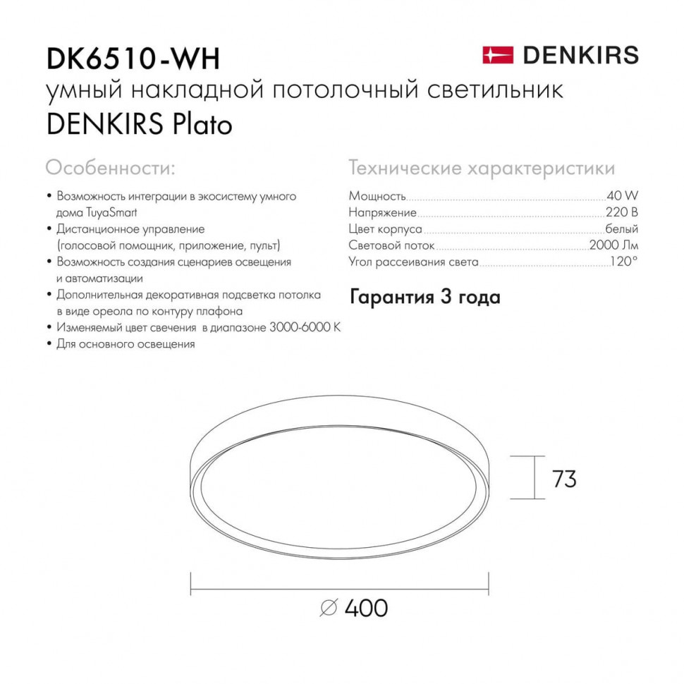 Потолочный светильник Denkirs Plato DK6511-WH/1