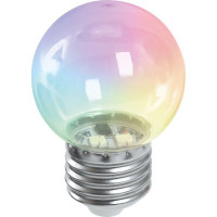 Лампа светодиодная Feron LB-37 шар прозрачный E27 1W RGB плавная смена цвета 38132