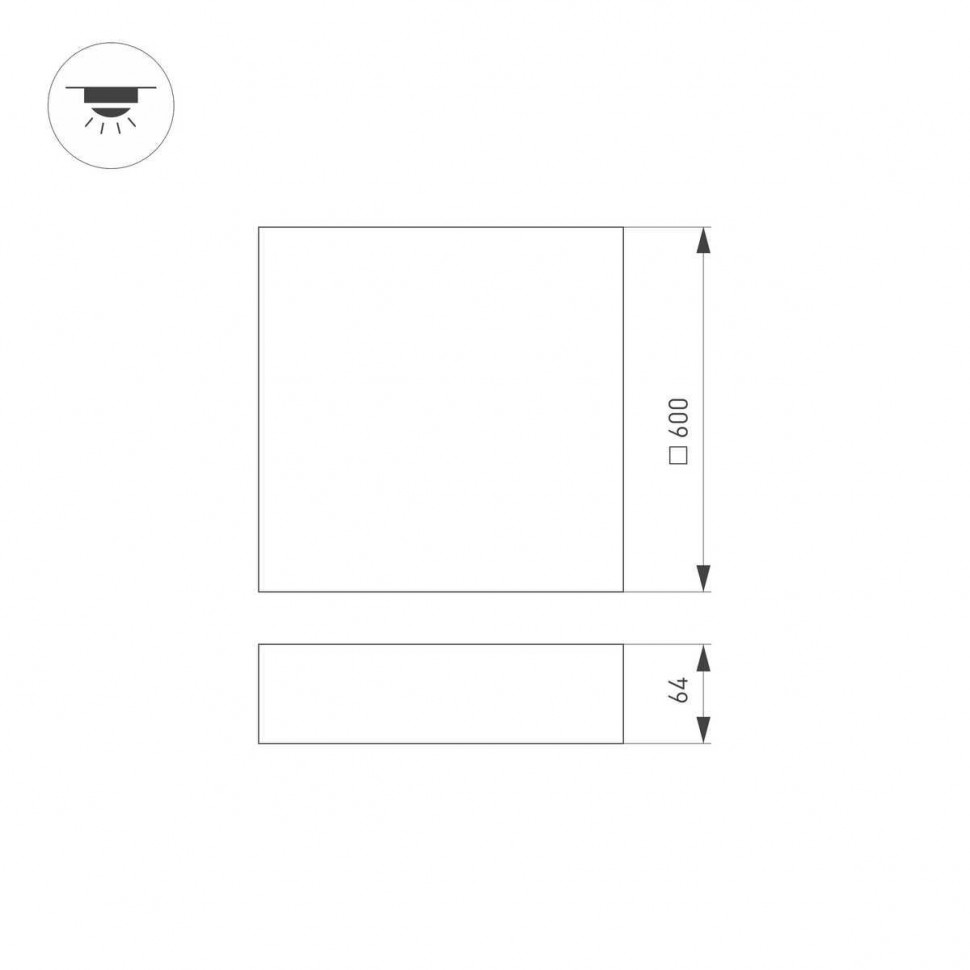 Потолочный светильник Arlight IM-QUADRO-EMERGENCY-3H-S600x600-64W Warm3000 (BK, 120 deg, 230V) 041048