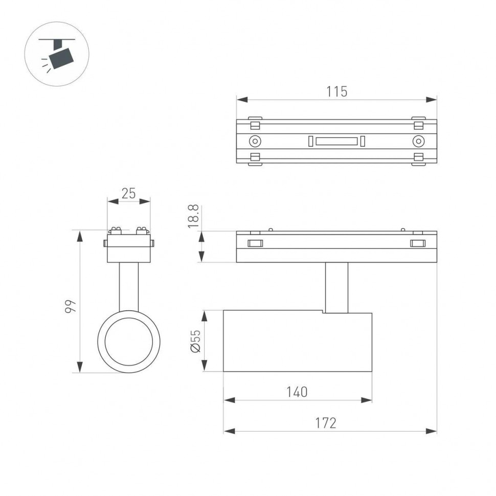 Трековый магнитный светильник Arlight MAG-VIBE-SPOT-R55-18W Day4000 (BK, 24 deg, 48V) 044477