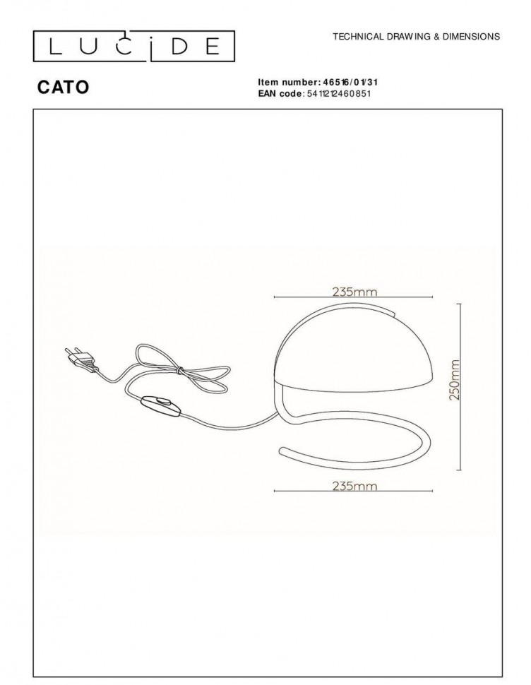 Настольная лампа Lucide Cato 46516/01/31