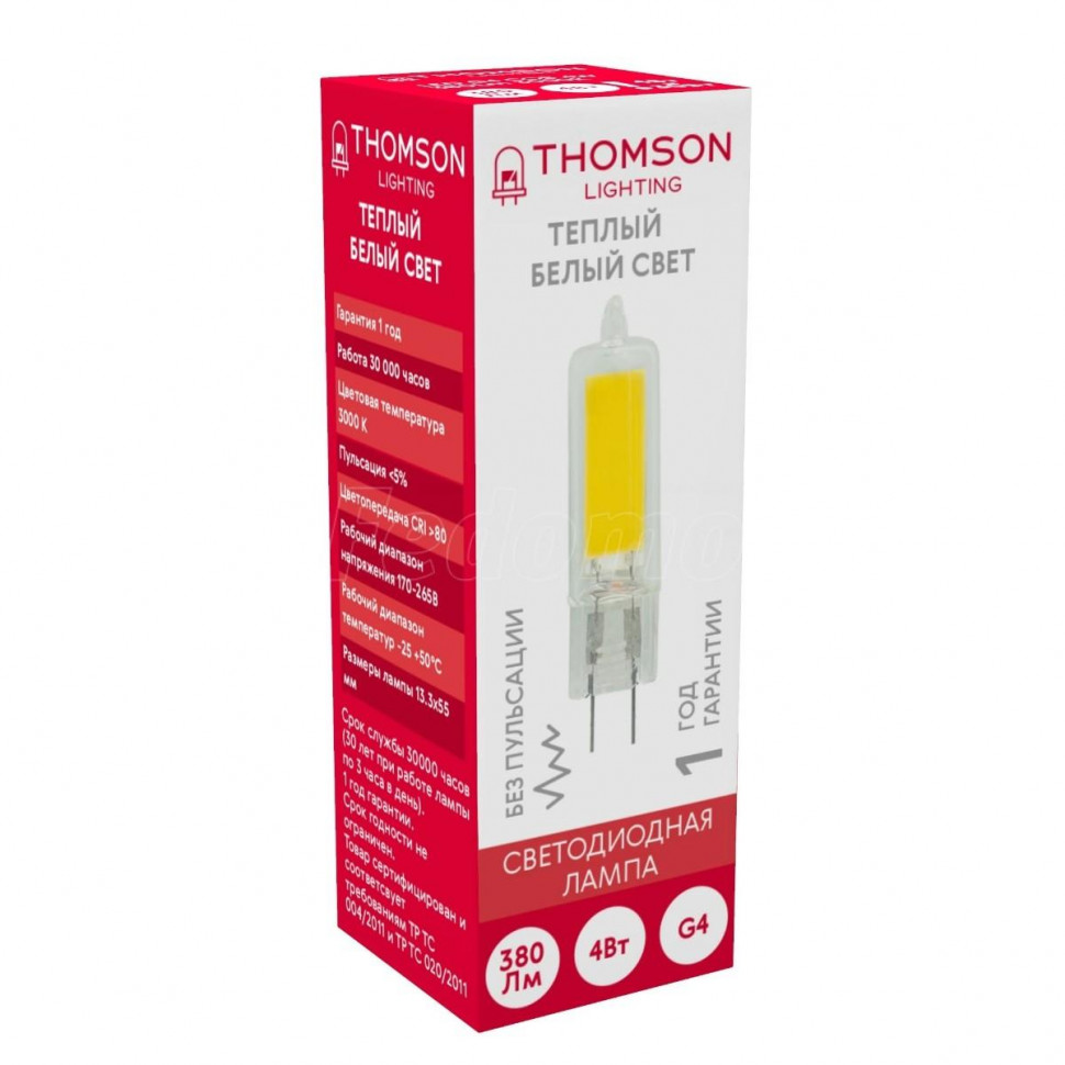 Лампа светодиодная Thomson G4 4W 3000K прозрачная TH-B4218