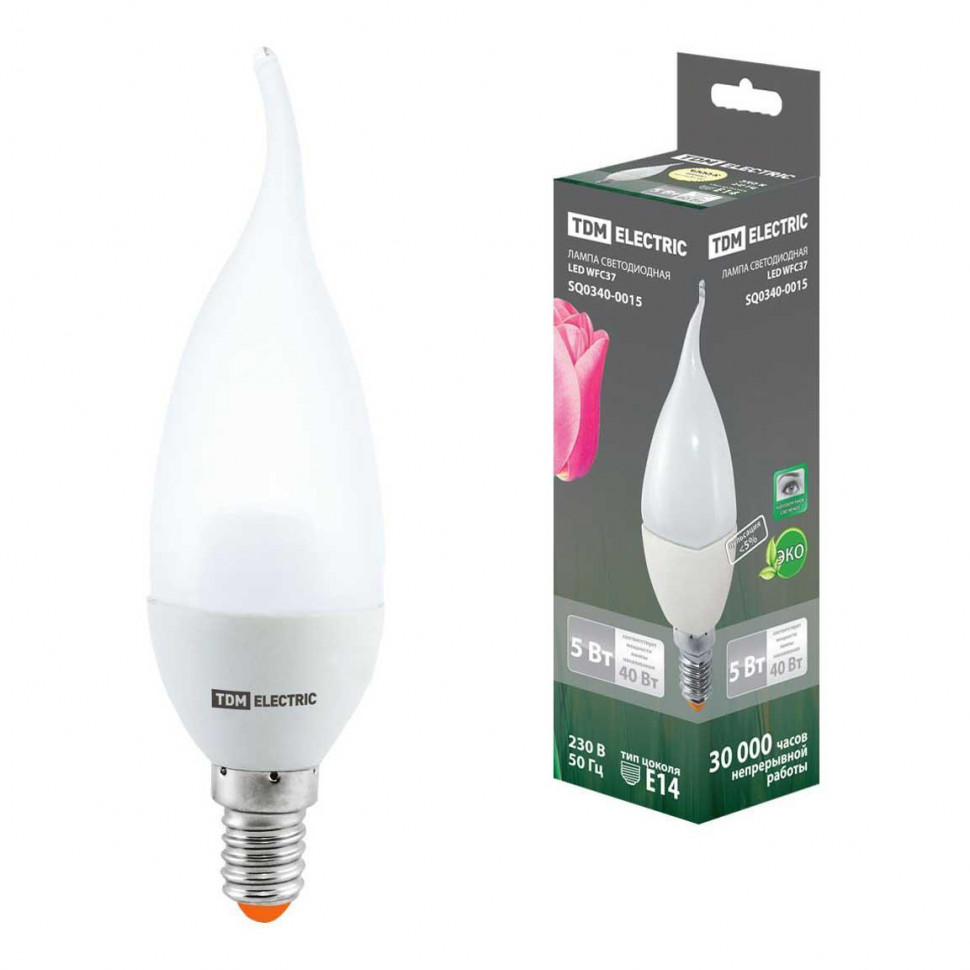 Лампа светодиодная TDM Electric Е14 5W 3000K прозрачная SQ0340-0015