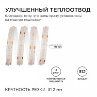 Светодиодная лента Apeyron 5м, 24В, 14Вт/м, COB, 512д/м, IP20 Фиолетовый 216ОО