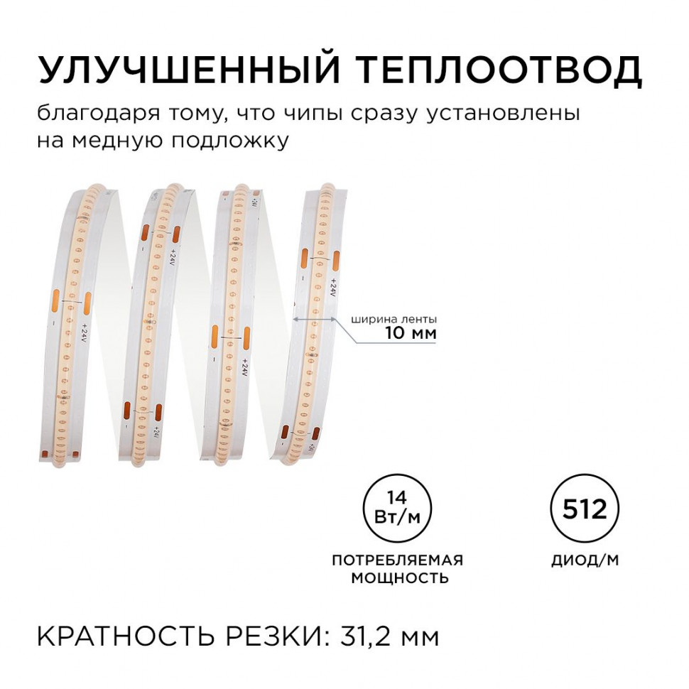 Светодиодная лента Apeyron 5м, 24В, 14Вт/м, COB, 512д/м, IP20 Фиолетовый 216ОО