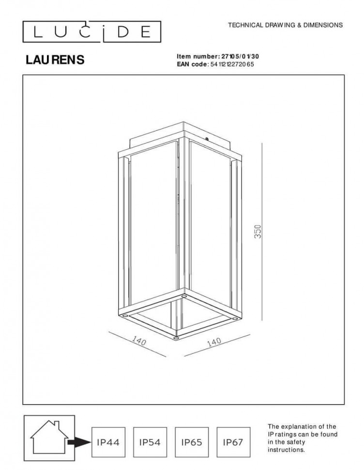 Уличный потолочный светильник Lucide Laurens 27105/01/30