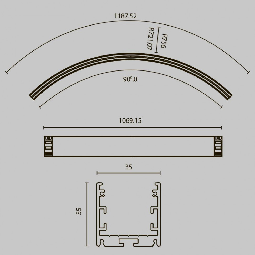 Радиусный профиль Maytoni Led strip ALM-3535R-B-IN-90°-1.5M