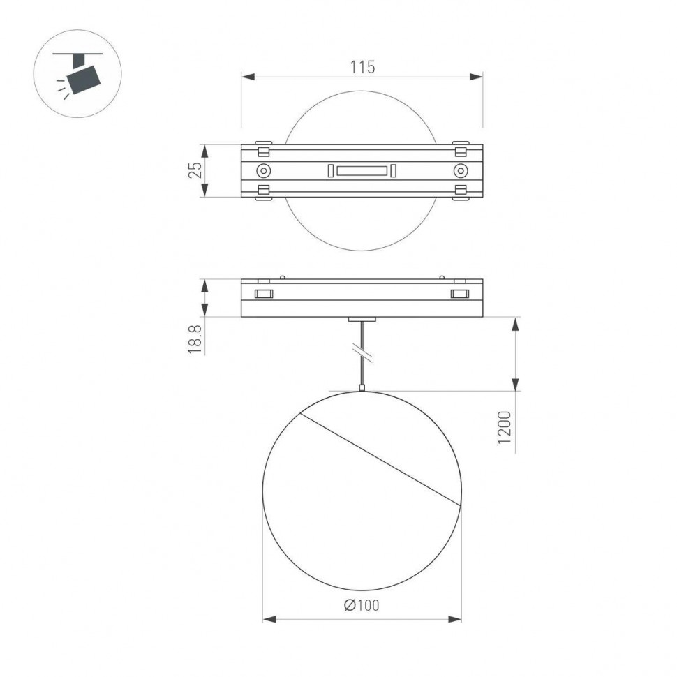 Трековый магнитный светильник Arlight MAG-VIBE-EMISFERO-HANG-R100-6W Warm3000 (WH, 130 deg, 48V) 044456