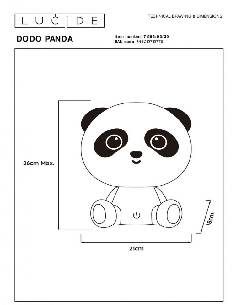 Настольная лампа Lucide Dodo panda 71593/03/30