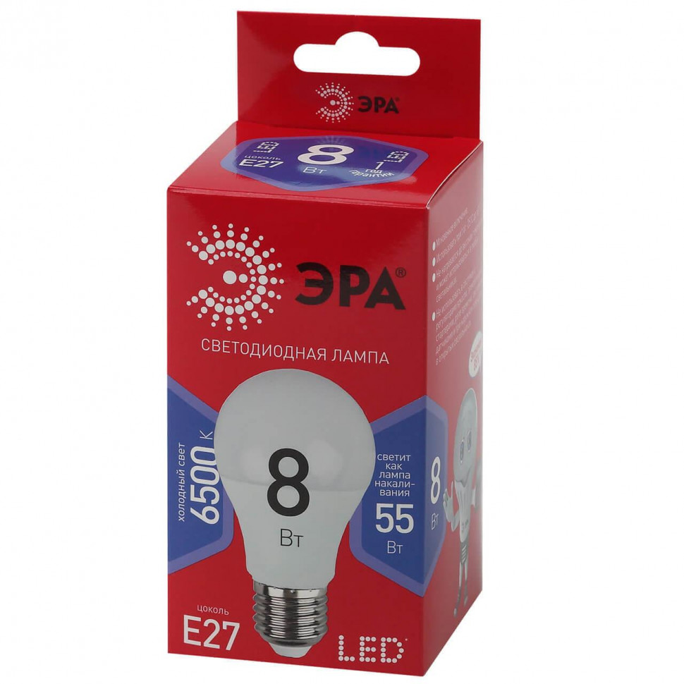 Лампа светодиодная Эра E27 8W 6500K LED A60-8W-865-E27 R Б0045323