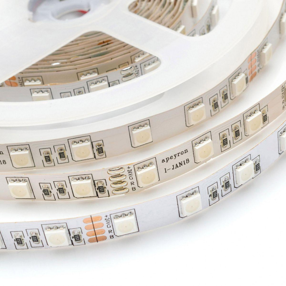 Светодиодная лента Apeyron 15W/m 60LED/m 5050SMD разноцветная 5M 00-337