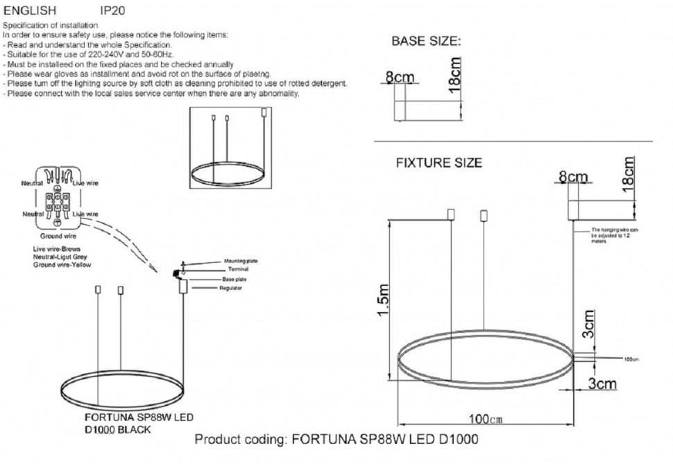 Подвесная люстра Crystal Lux FORTUNA SP88W LED D1000 GOLD