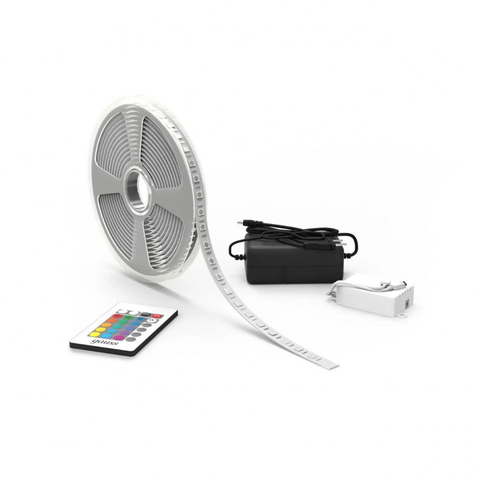 Светодиодная лента Gauss Basic 12В 5050 10Вт/м RGB 5м IP20 BT042