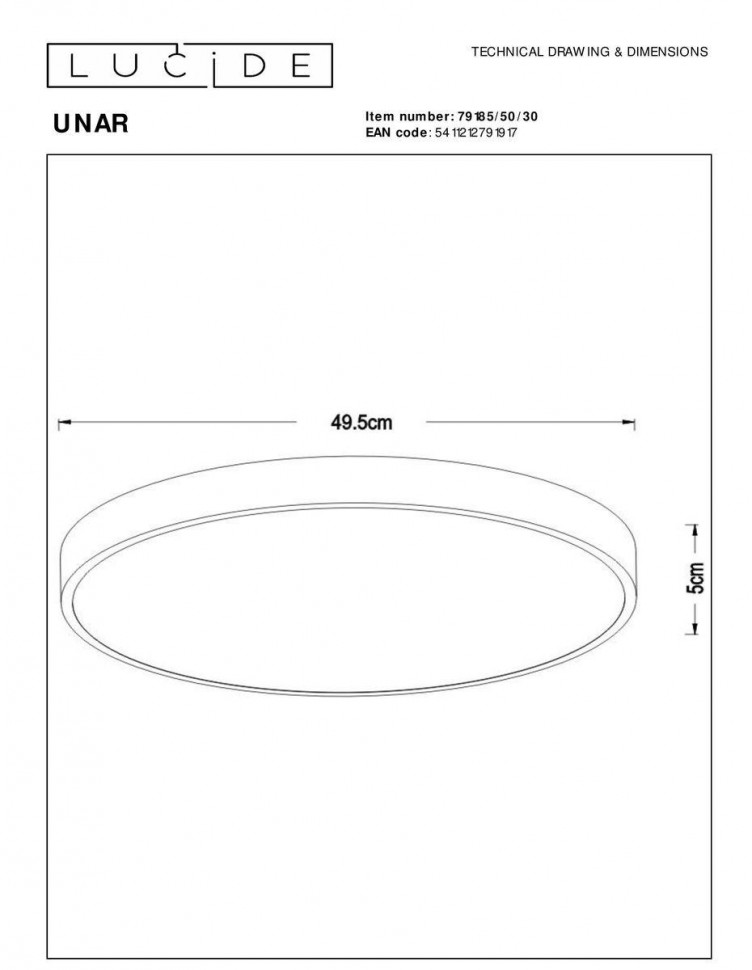 Потолочный светильник Lucide Unar 79185/50/30