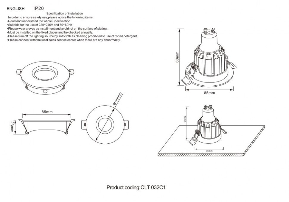 Встраиваемый светильник Crystal Lux CLT 032 CLT 032C1 WH