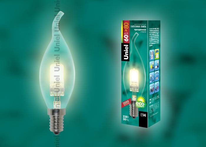Лампа галогенная Uniel E14 60W прозрачная HCL-60/CL/E14 flame 01080
