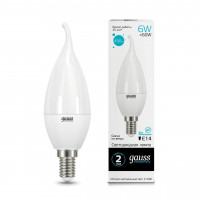 Лампа светодиодная Gauss E14 6W 4100K свеча на ветру матовая 34126