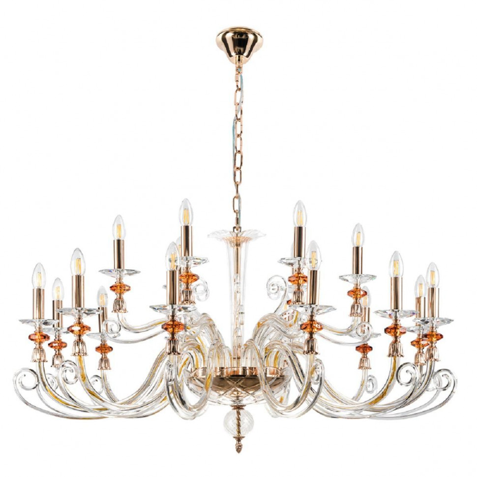 Подвесная люстра Crystal lux CATARINA SP12+6 V2 GOLD/TRANSPARENT-COGNAC