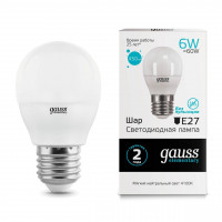 Лампа cветодиодная Gauss E27 6W 4100K шар матовый 53226