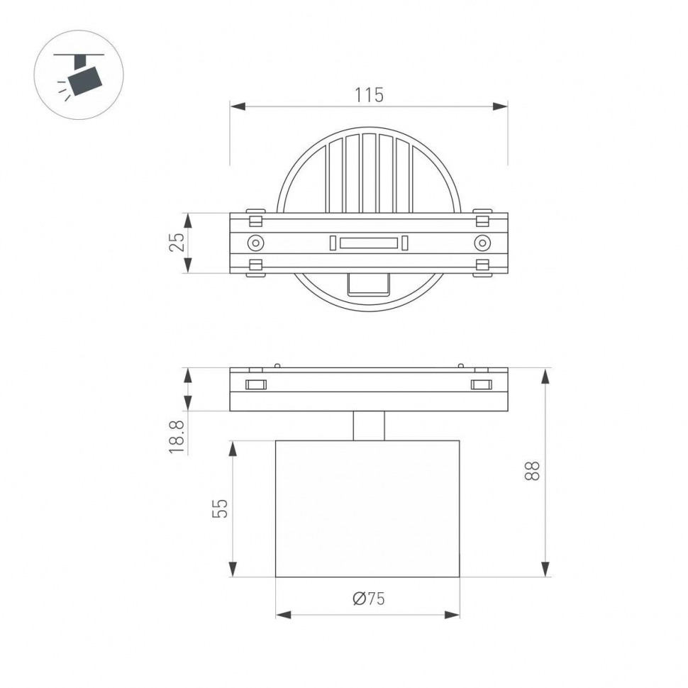 Трековый магнитный светильник Arlight MAG-VIBE-POINT-R75-10W Day4000-MIX (BK, 24 deg, 48V, TUYA) 044816